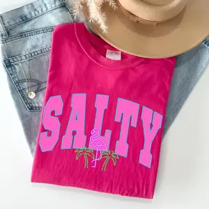 Salty Flamingo Shirt, Beach Vacation Shirt, Summer Graphic Tee, Coastal Neon Aesthetic Shirt, Comfort Colors Tee, Tropical Summer, Up to 3XL
