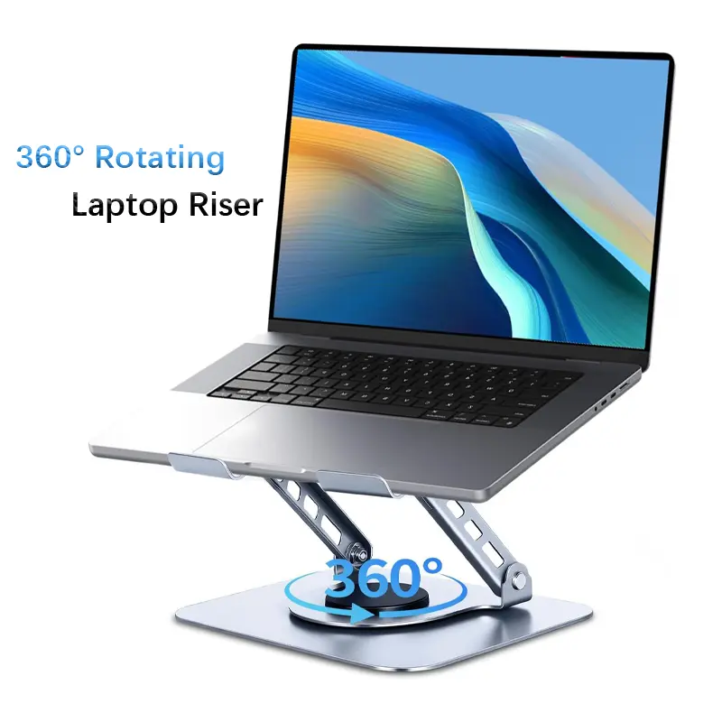 Adjustable Laptop Stand for Desk - 360° Rotating Base Ergonomic Computer Stand Aluminum Laptop Riser Foldable Protable for Office Home – Not for Gaming Laptops