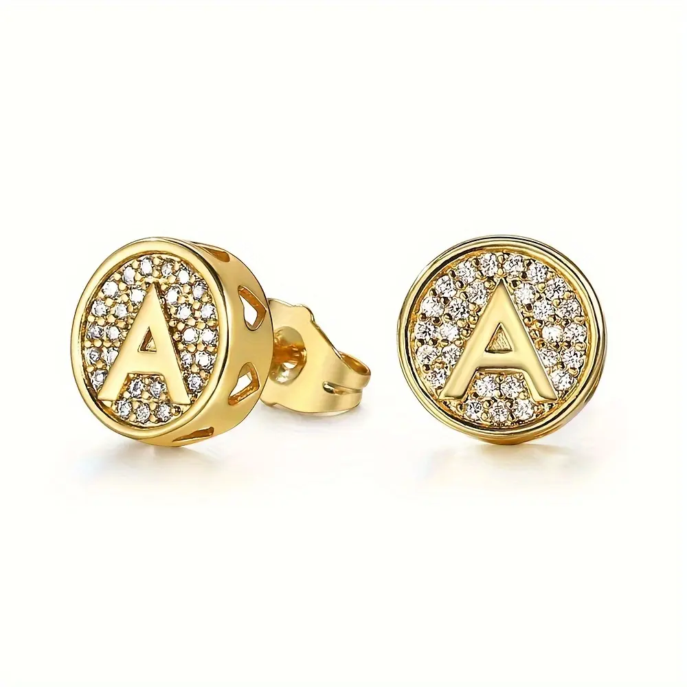 A-Z Initial Letter Stud Ear Earrings Gift for Men Women Golden Alphabet CZ Stud Earrings Jewelry