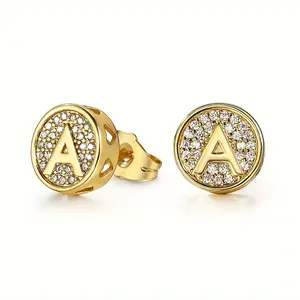 A-Z Initial Letter Stud Ear Earrings Gift for Men Women Golden Alphabet CZ Stud Earrings Jewelry