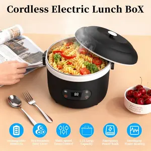 Self-Heating Electric Lunch Box, 100W Faster Heated Cordless Lunch Box for Adults with Automatic Heating, 40 fl oz 304 Stainless Steel Food Warmer with Timer for Hot Meals Anywhere outdoorfun