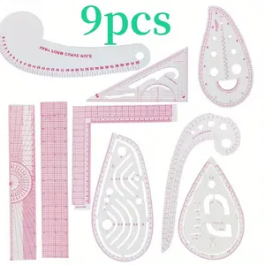 Pack Of 9 Curve Rulers | High Accuracy Quilting Ruler with Protractor, Triangle Rulers, and Straight Edge Ruler, Tailor'S Curve Ruler for Design Crafts Sewing,Plastic Transparent Color