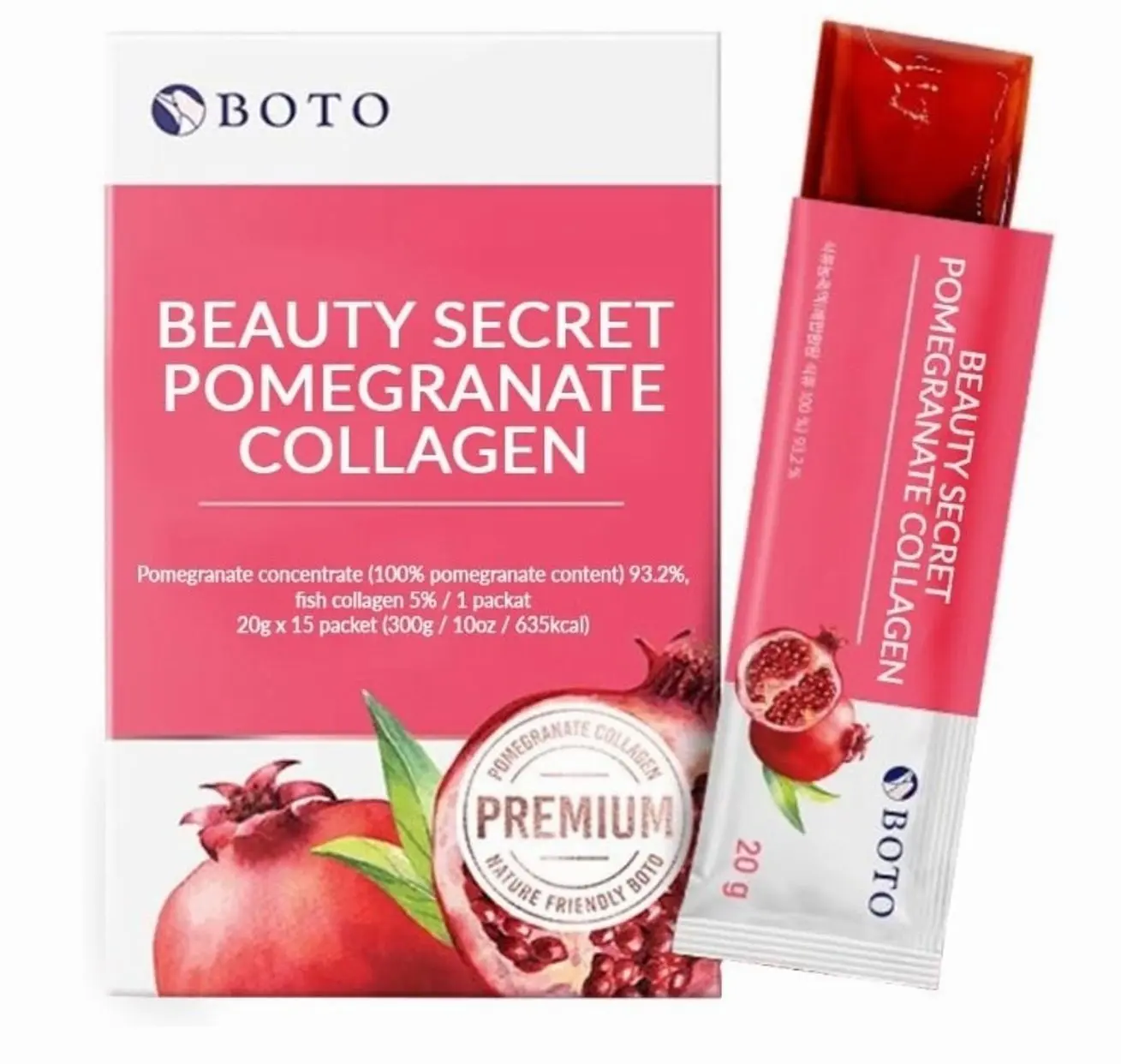 Beauty Secret Pomegranate Collagen 20g - Korean Beauty Collagen Jelly Stick, Low Molecular Fish Collagen, Pomegranate Flavored - Packs of 15