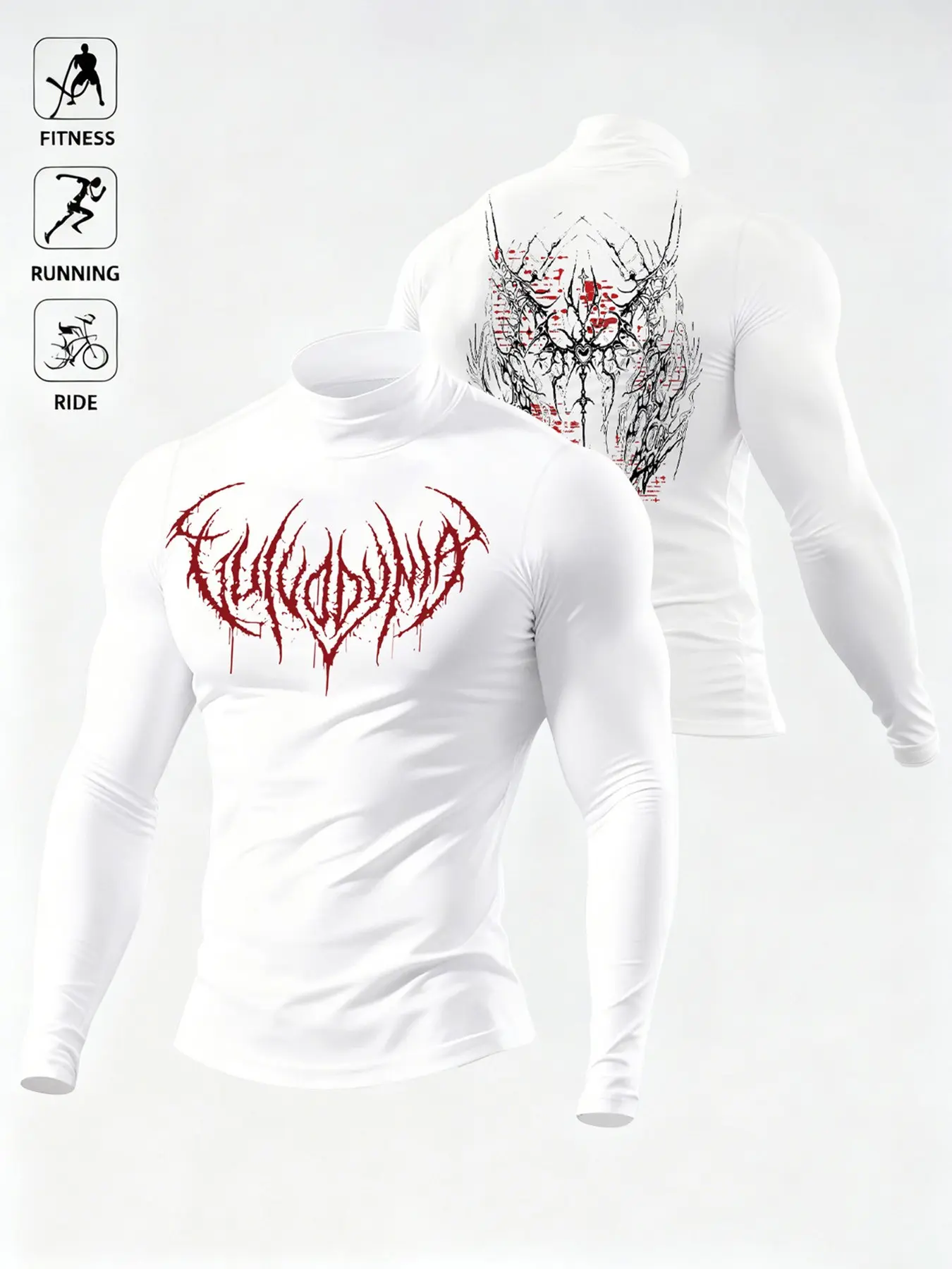 Men's Gothic Tribal Graphic Compression Shirt - 4-Way Stretch Quick Dry Gym Top for Streetwear Aesthetic & Pro Workout Performance, Mock Neck Muscle Fit Athlete Shirt
