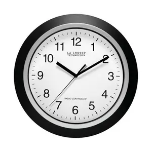 La Crosse WT-3129 12 in. Black Casual Analog Wall Clock - Home Decor Piece with Atomic Sync, Glass Face, Plastic Components