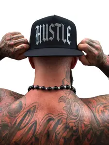 TheDriveClothing HUSTLE ELECTRIC Black Flat Bill Hat – Black Snapback Flat Brim Cap, Electric Black Print, Mesh Back Streetwear Hat, Unisex Everyday Wear