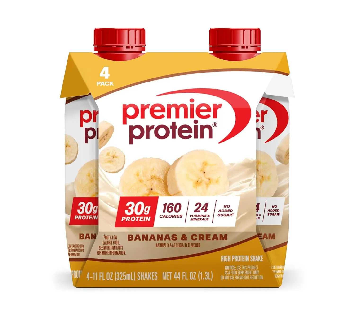 Premier Protein Shake, Bananas & Cream, 30g Protein, No Added Sugar, 24 Vitamins & Minerals to Support Immune Health, Gluten-Free, 11 fl oz, 4 Pack