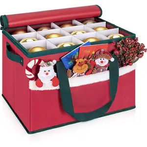 Christmas Ornament Storage Box with Adjustable Dividers Zippered Top Stores up to 36 Holiday Ornaments (4 Inch) Xmas Ball Decorations Organizer Storage Container Bin