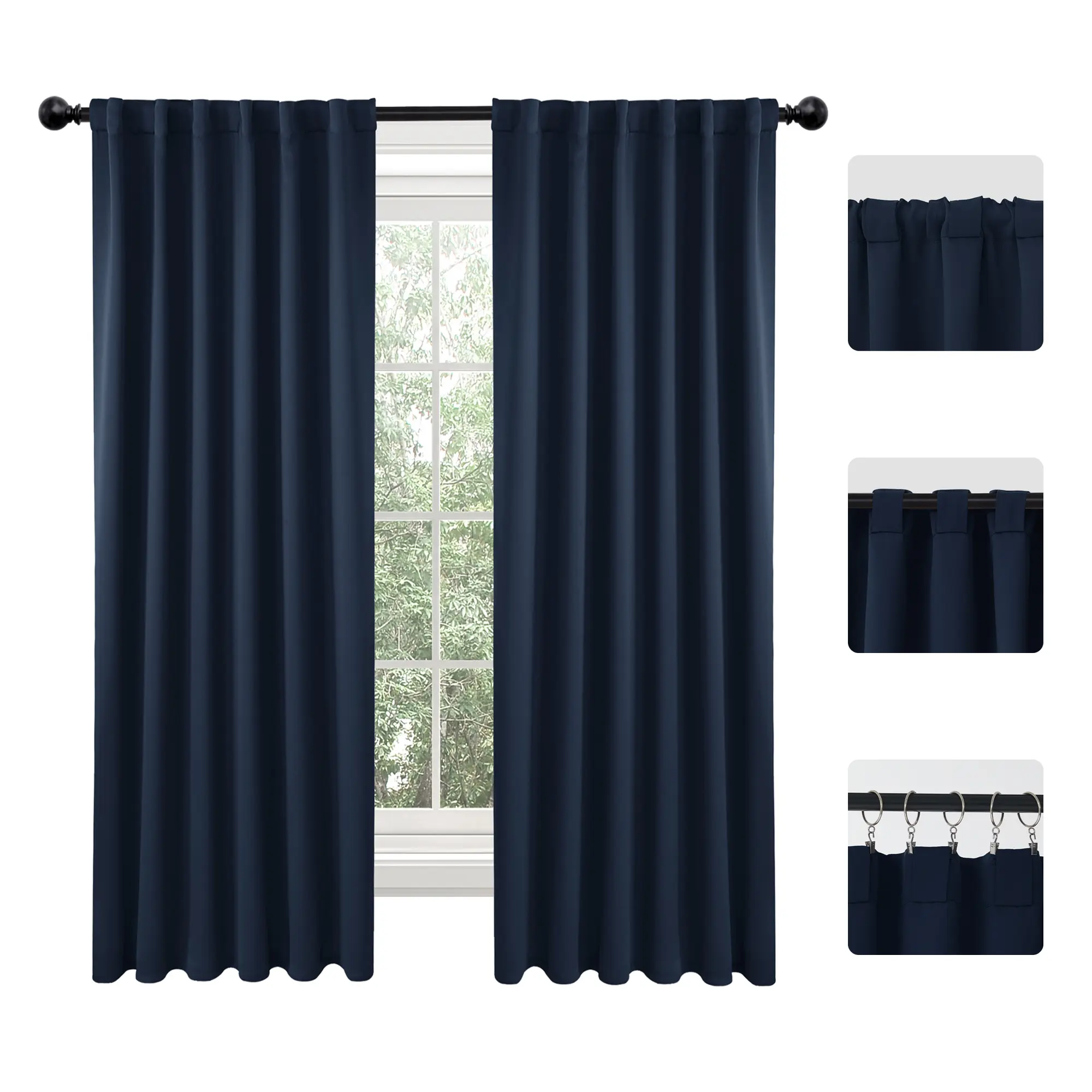 Deconovo 2-Panel Thermal Insulated Room Darkening Back Tab & Rod Pocket Plain Blackout Window Curtain Panels, Home Decoration Curtain for Bedroom Decor, Curtains