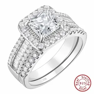 925 Sterling Silver Wedding Jewelry Bridal Ring Sets for Women 3.5 CT Imitation Diamond Princess Cut AAAAA Cubic Zircon #Love Story