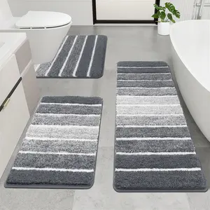 [FebruaryStockUp] HEBE Washable Bathroom Rug Mat Set 3 Piece, Microfiber Shaggy Bath Set, Non-Slip Ultra Soft Carpet Mats, Absorbent with U-Shaped Toilet for Bathroom, Tub, Shower