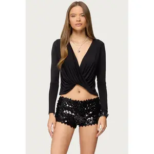 Draped V Neck Long Sleeve Top