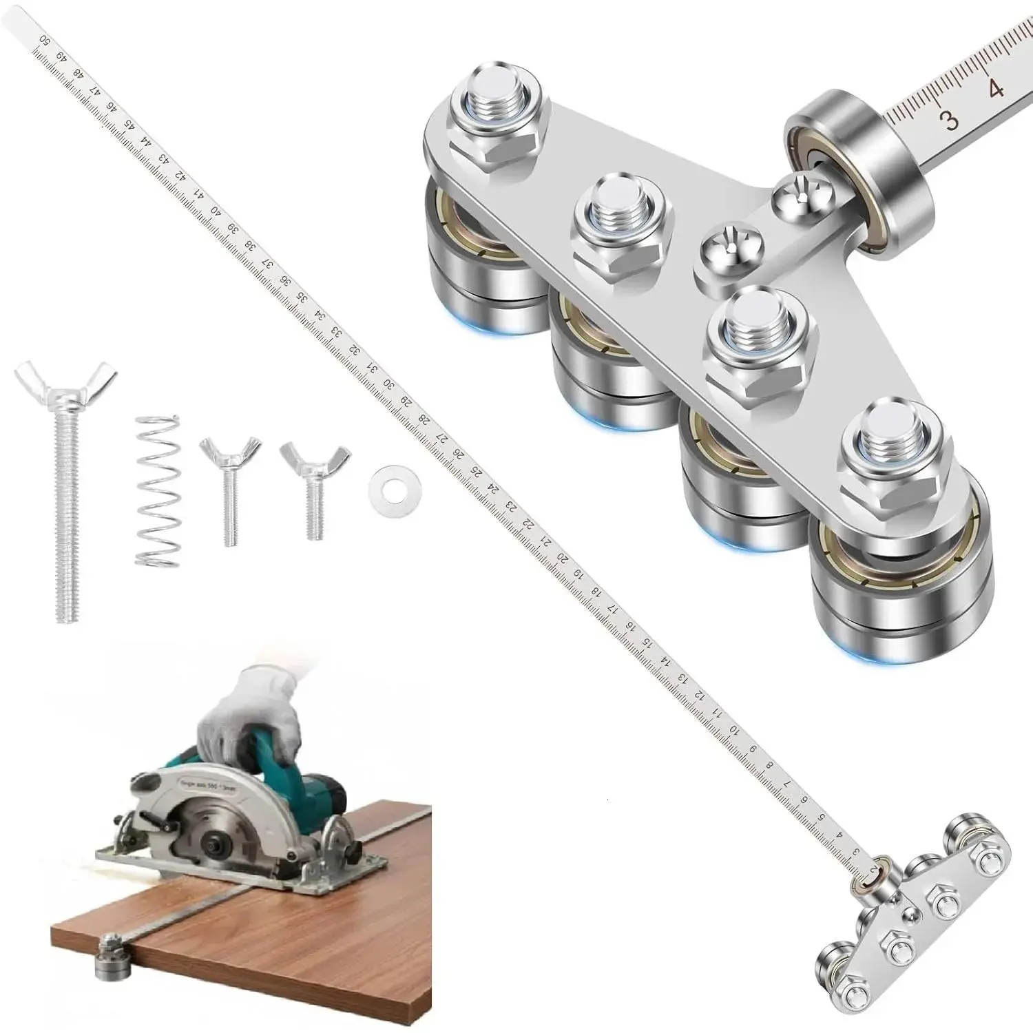 Stainless Steel Multi-Function Locking Measuring Gauge, High Precision Lock Ruler Hand Tool for Woodworking & Hardware Measurement