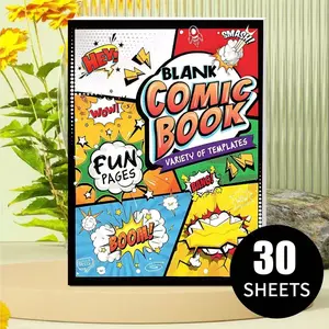30 Page Blank Comic Book with Storyboard Frames, Create Comics & Graphic Novels, Artist Sketchbook, Stress Relief Coloring Drawing Book