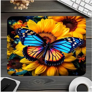 Butterflies and Sunflowers  Non-Slip Mouse Pad for Gamers and Designers, Single Size 9.4"x7.9"x0.12"