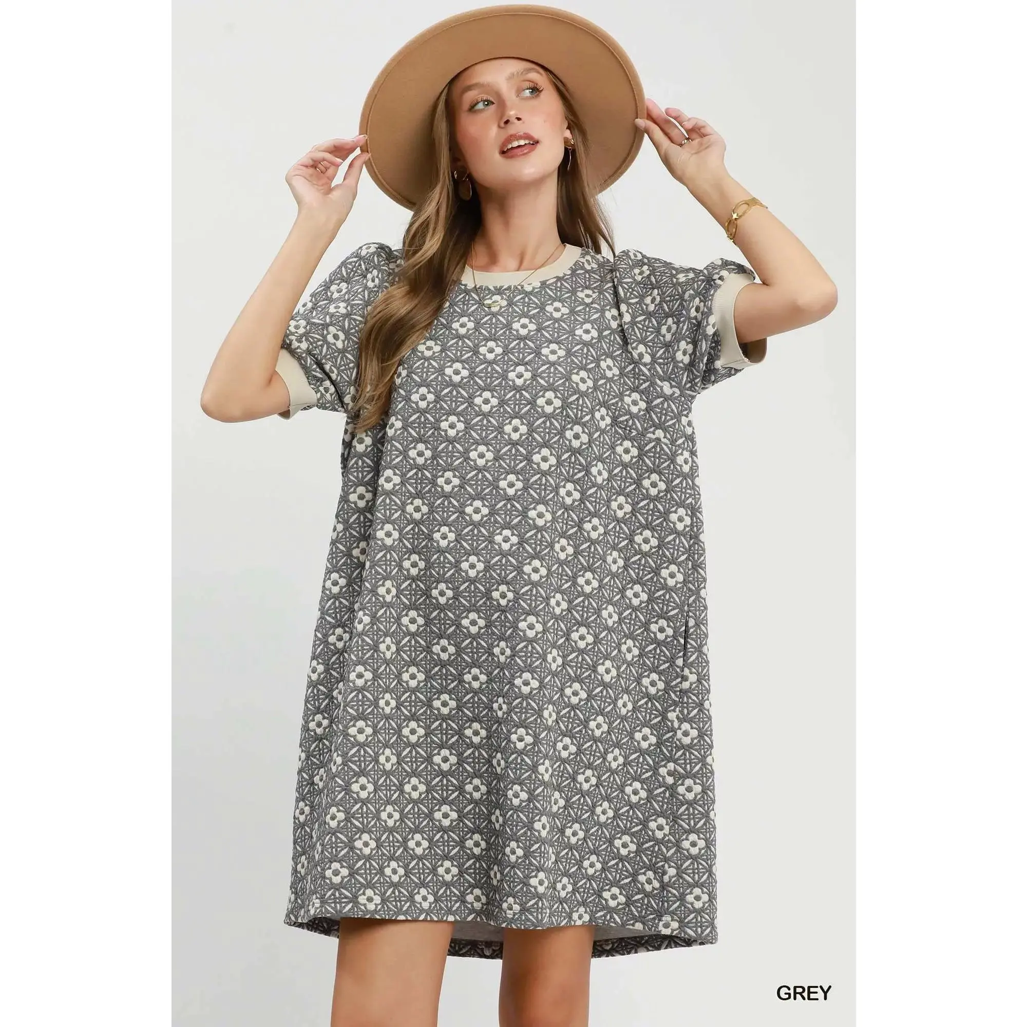 Umgee Women's Feminine Printed Babydoll Mini - Breathable Polyester Spandex Blend, Slightly Stretchy with Pockets