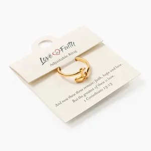 Love in Faith Gold-Plated Band Rings - Dainty Cross Charm Adjustable Fitted Gold Jewelry with Meaningful Faith Design, Comfortable Brass Gift for Christmas, Birthdays, Gold Rings