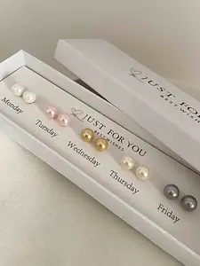 5 Pairs Gift Box Set Unique Faux Pearl Stud Earrings, Elegant French Vintage Design for Women, Perfect for Valentine's Day & Mother's Day Ear Studs, Versatile Earrings