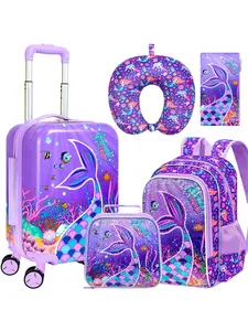 5-Piece Kids Luggage with Wheels – Smart Hardshell Girls Suitcase with 360° Spinner, Lightweight Airline-Approved Carry-On (16") Set for Travel, Clever Cat Pink, Cute Backpack