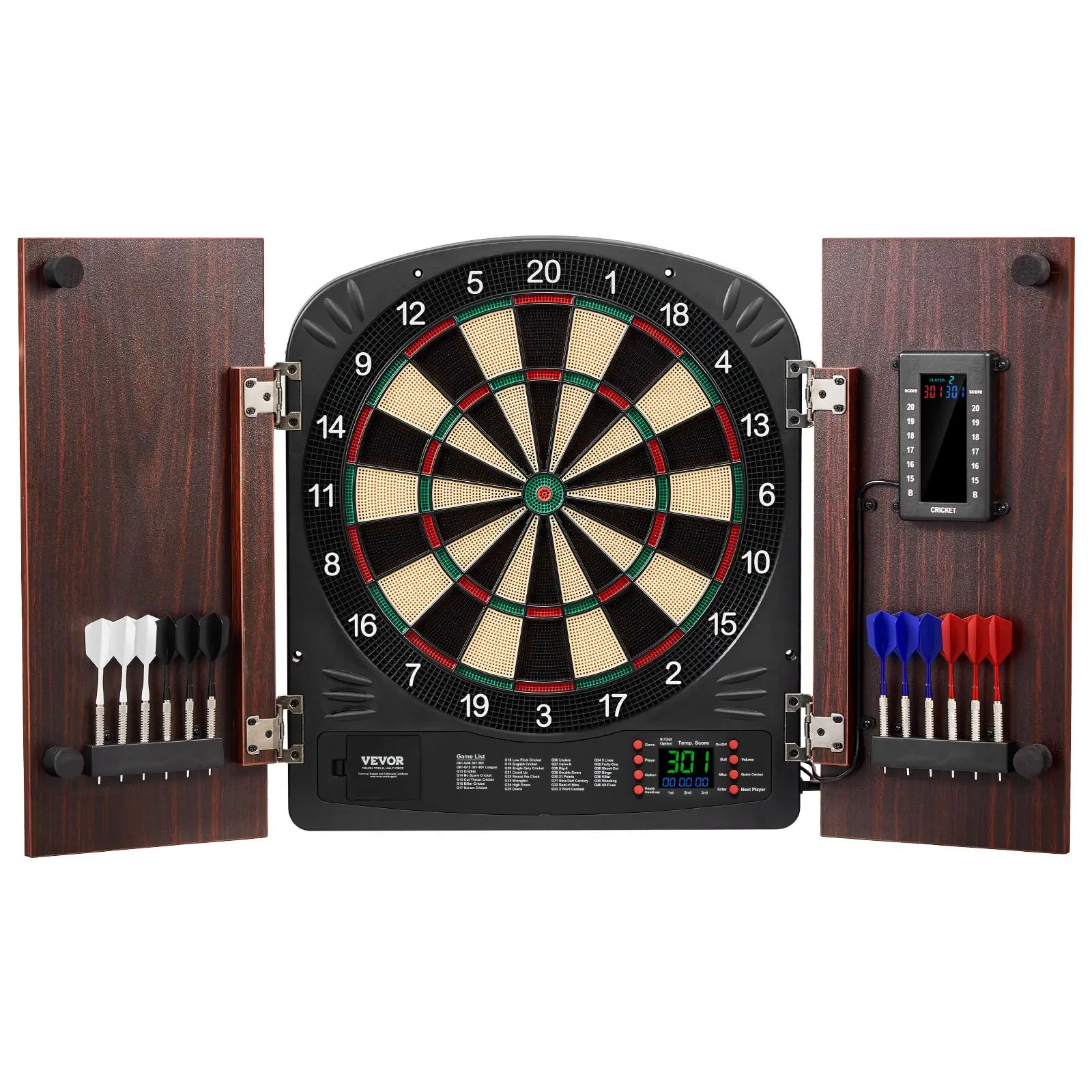【SummerFinds】VEVOR Dartboard and Cabinet Set,  , Ready-to-Play Bundle Dartboard Cabinet Set, Hideaway Cabinet Features Electronic Scoring, Easy Assembly, Complete with All Accessories, Perfect for Cricket Games