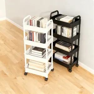 4-layer multifunctional plastic roller storage cabinet Organiser with movable wheels, space saving shelf cart, easy to assemble, suitable for kitchen, cosmetics, bathroom, laundry room. Multi functional handcart, cabinet pushing
