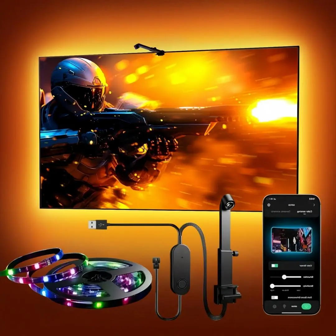 USB Smart TV Light Sync Screen LED Backlight, Led Light Up, Sensor Controlled, Fits 55-65 Inch Tvs, Music Sync, Multiple Scene Modes, Valentine's Day Gift, Smart LED Lighting