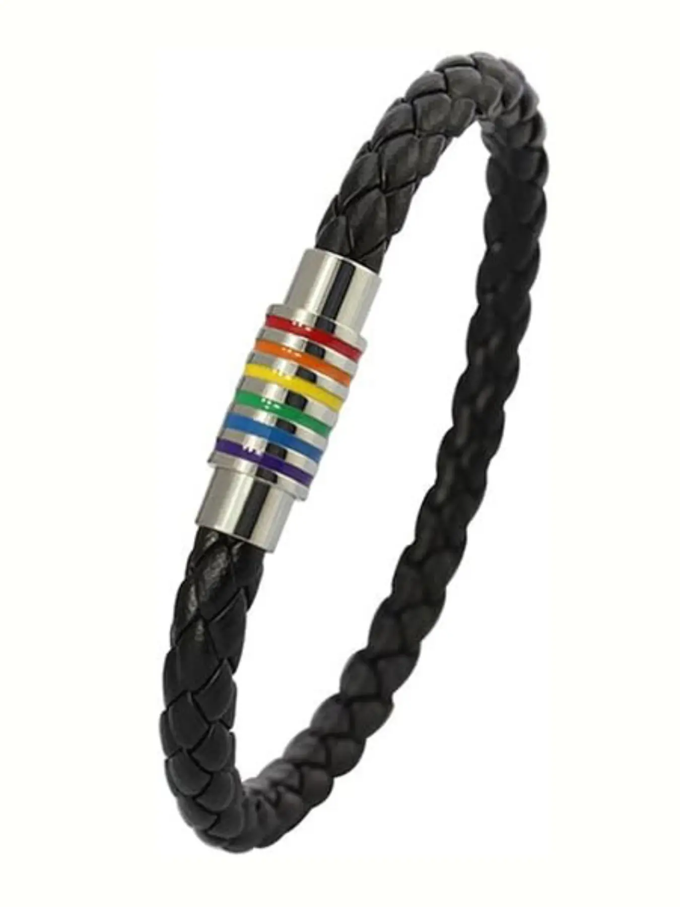 Titanium Stainless Steel Rainbow Lgbt Pride Bracelet, Handwoven Lgbtq Pride Bracelet, PU Leather Woven Band Jewelry, All Seasons Casual Style