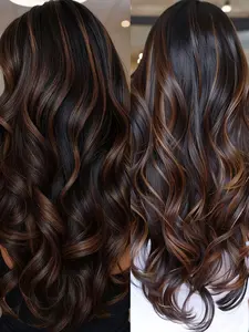 Layered brown Highlights Wavy Wig for Women, Synthetic Ombre brown Highlights, Long Curly Body Wave, Daily Party Use, All Seasons, Synthetic Material Wigs