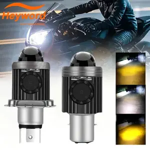 Heyword 1pc 2 Colors Fish Eye Lens with a fan Motorcycle H4 BA20D H6 light LED Light White Yellow Bulbs 12V 24V High/Low Beam Auto Bike Light Accessories Led Headlights Bulbs