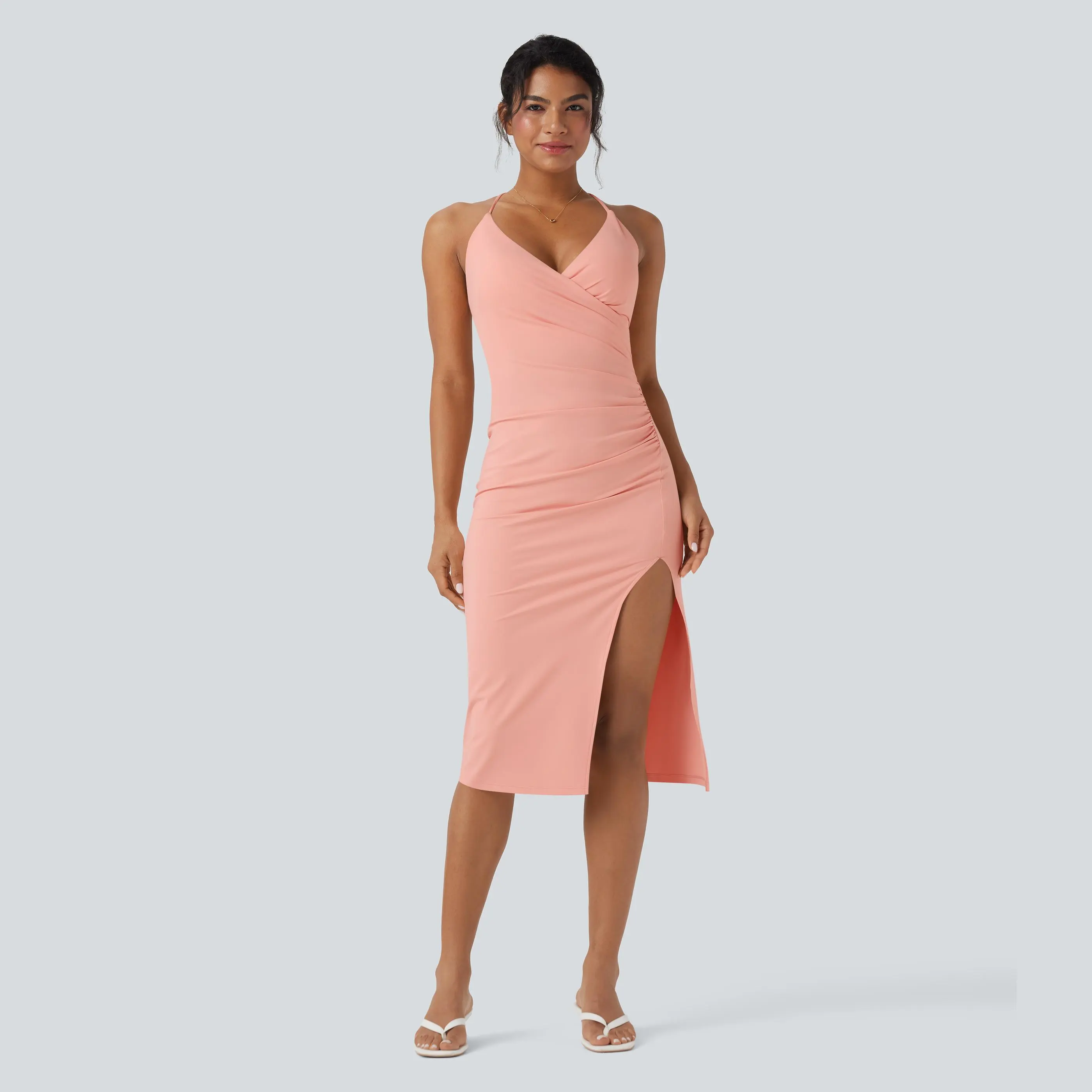 Halara SoftlyZero Airy Crossover Ruched Lace Up Bodycon InstantCool Dress-D/DD/DDD/F Cups-UPF50+
