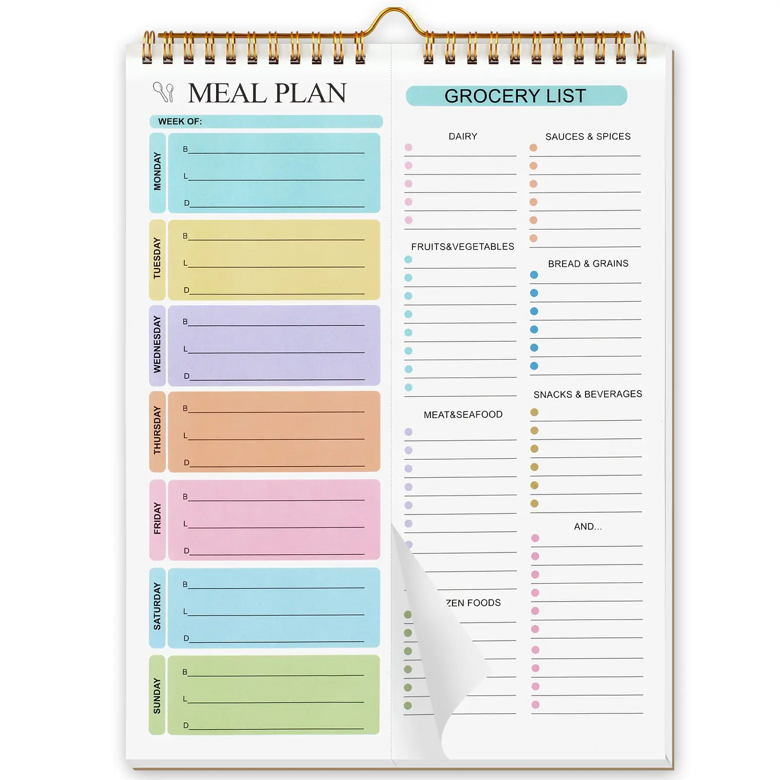 Weekly Meal Planner Notebook Productivity Planner 8.5x11", 50 Sheets Magnetic, Double Helix Design, Wall-Mountable Grocery List, Fridge Notepad for Daily Planning, Wall Planners