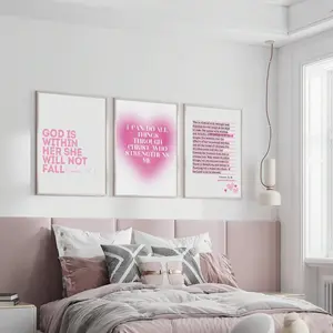 3pcs Modern Christian Wall Art Picture Bible Verse Canvas Prints Paintings Pink Scripture Quote Poster Girly Aesthetic Religious Decor For Bedroom, Living Room, Or Dorm Wall Decor Unframed
