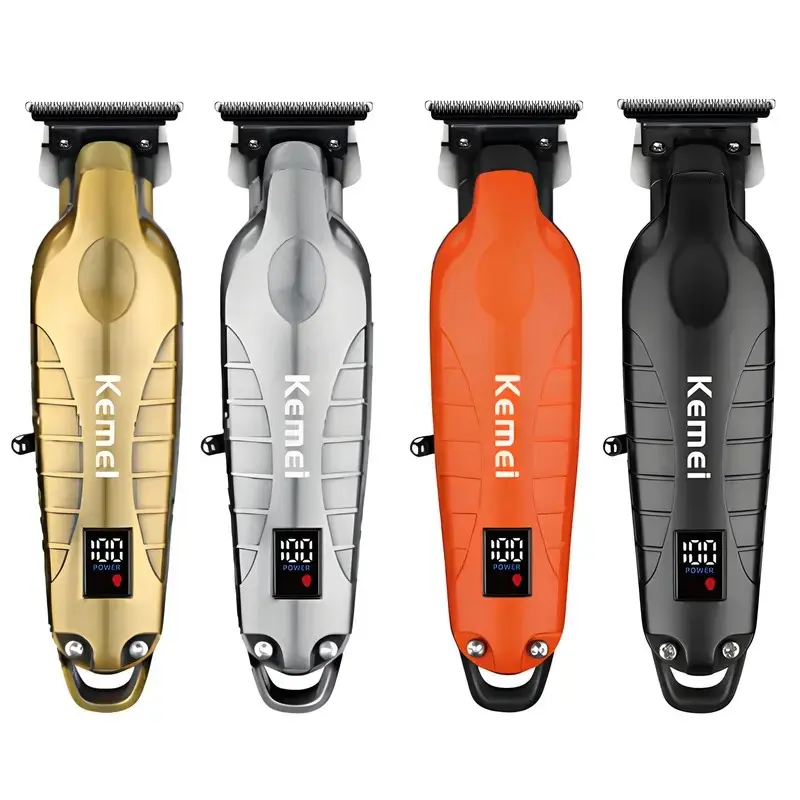 KEMEI 2293 Professional Brushless Cordless Hair Beard Trimmer for Men, 6000 rpm Motor, Low-Noise, LED Display, T-Blade 0-Gapped Clippers, Rechargeable Orange Male Grooming Tool with Brow Trimmers, Face & Beard Trimming, Home Haircut Barber Equipment