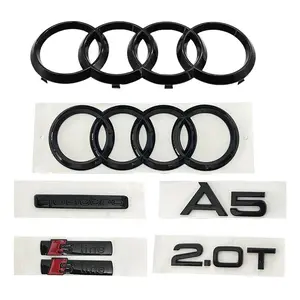 4Ring ABS 192mm 273mm Car Hood Front Bonnet Grill Audi A5 2.0T 2010-2019 Logo Emblem Rear Trunk Quarrto S line Sticker Accessory