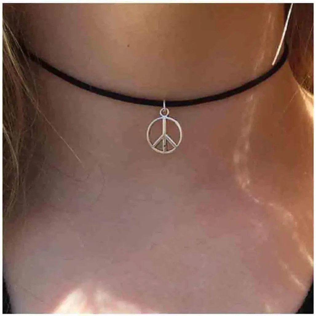 Peace Necklace Choker Leather Silver Choker Necklace for Women Boho Jewelry Necklace Silver (Geometric)