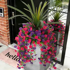 3 Bundles Fake Artificial Morning Glory Flowers for Outdoors, 1 Bundles Faux Greenery Plants UV Resistant Weatherproof for Indoor Outdoor Garden Patio Window Box Home Decor