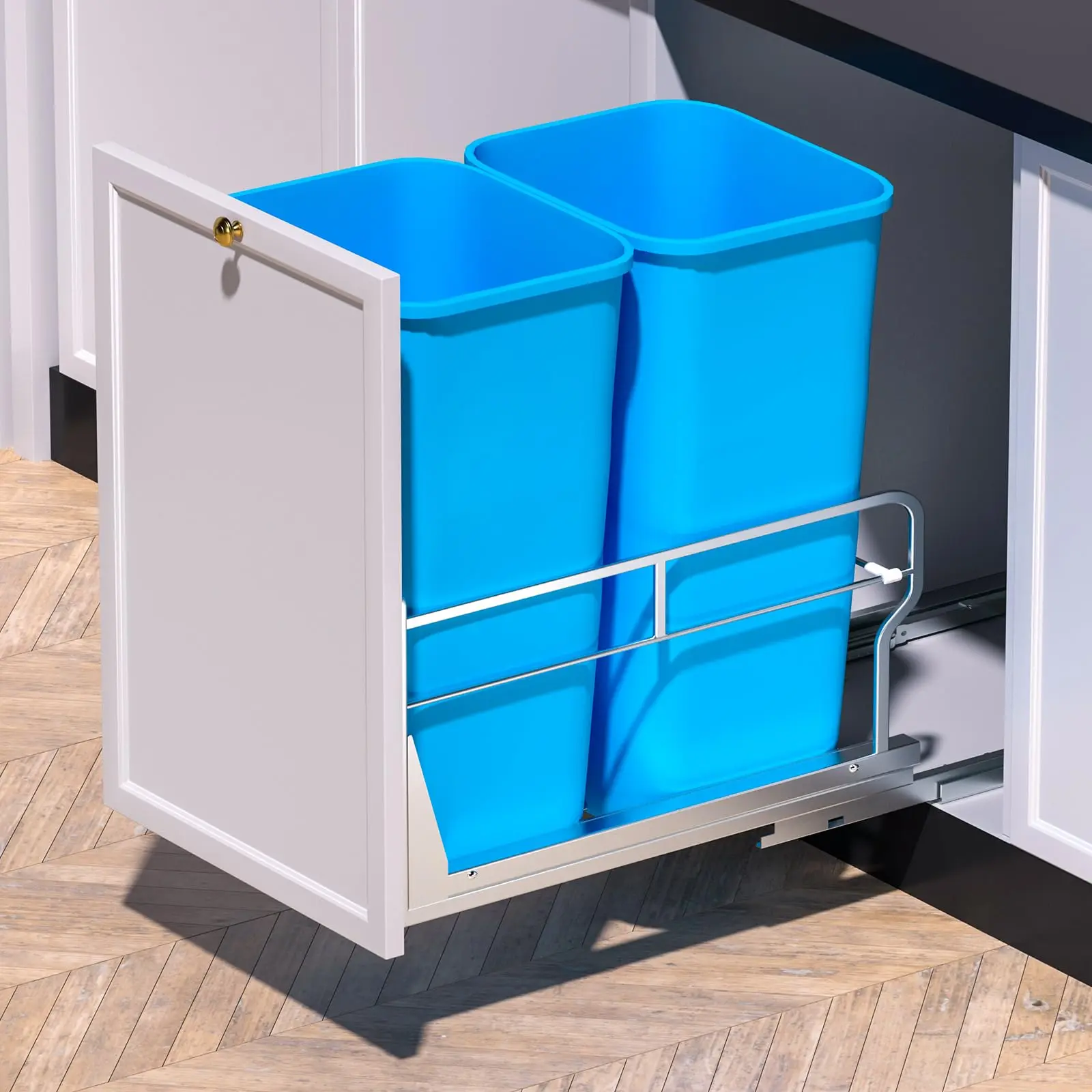 Insputer Dual Pull-Out Under Cabinet Trash Can Kit - Alloy Steel, 70 Qt Durable Modern Under Kitchen Counter Bins with Soft-Close Slides, Heavy Duty for Kitchen Sink/Pantry, Requires 17" W x 24" D Cabinets, Garbage Can Not Included