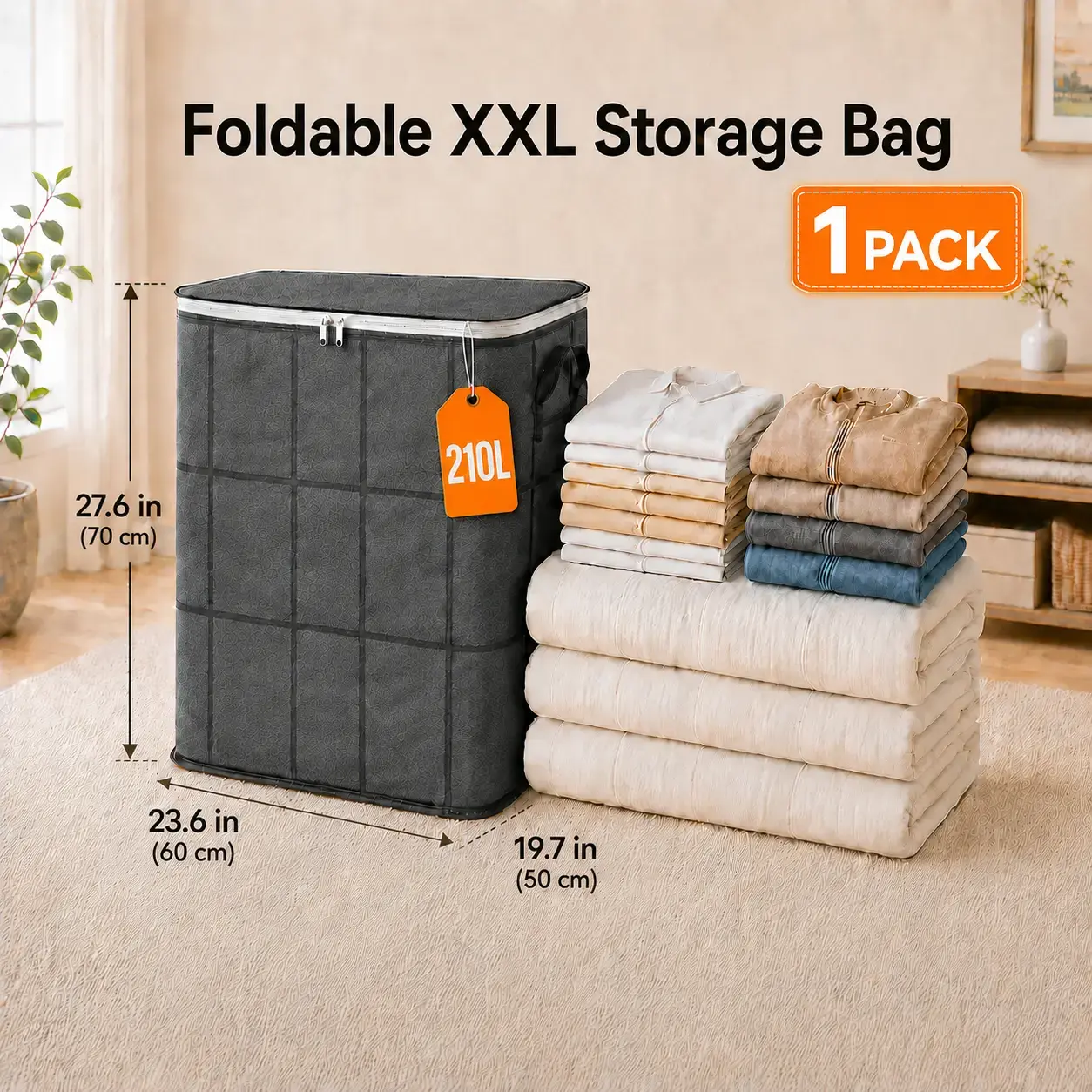 Extra Large Heavy-Duty Moving & Storage Organizer Bags with Backpack Straps, Reinforced Handles, Zipper Closure, Dustproof Design for Travel, Closet Organization, Large Capacity Room Storage