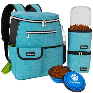 PetAmi Dog Travel Bag Backpack, Airline Approved Dog Bags for Traveling, Puppy Diaper Bag Supplies, Pet Camping Essentials Hiking Accessories Dog Gift, Food Container, Collapsible Bowls