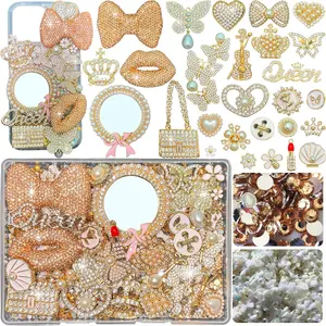 Champagne Gold Junk Case Charms Kit Junks Phones Cases 3D Pearl Butterflies Rhinestone Lips Bows Chain Bags Hearts Crowns Violins And Other Bedazzling Can Be Used In DIY Phone Case Designs