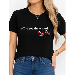 Women's "Off To See The Wizard" Casual Round Neck Solid Cotton Short-Sleeve T-Shirt, Minimalist Streetwear Unisex Classic Fit Top, Breathable Fabric, All-Season Wear, Made in USA