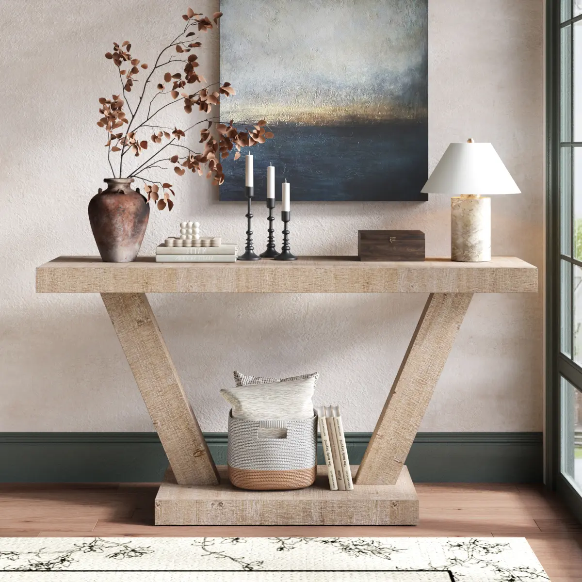 60-Inch Vintage Distressed Wood Entryway Bench, 2-Tier Solid Wood Veneer Modern Farmhouse Storage Cabinet Bench, Sturdy Practical Indoor Hallway Seating, Multipurpose Home Furniture