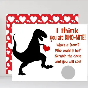Dinosaur Valentine's Day Kids Valentine Scratch Off Cards Tickets Party Favors Classroom School Class Personalized Custom