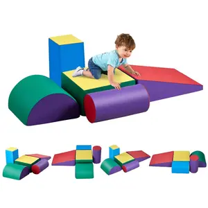 summervibes 5-Piece PU Leather Foam Blocks Climb Crawl Playset, Easy-Clean Toddler Indoor Activity Toys for 6 Months-3 Years Old, Tool & Hardware Accessory Kit for Toddler Playroom, Playroom For Toddlers