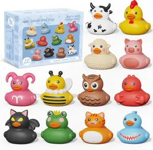 12PCS Rubber Ducks,Toddler Bath Toys,No Hole Bathtub Toys,Baby Pool Toys for 18 Months and Older year 1-3 old boy girl Kawaii