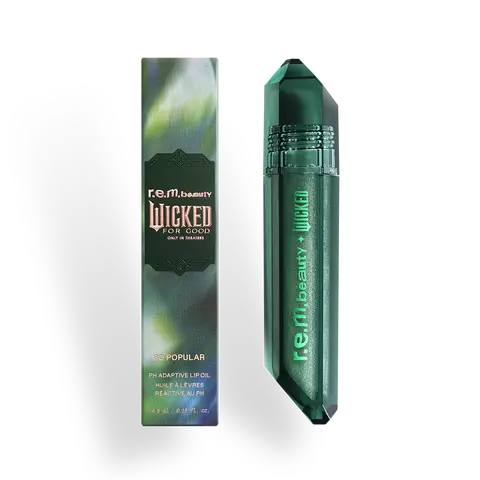 r.e.m. beauty x Wicked: For Good So Popular pH Adaptive Lip Oil - shifts to shade of pink, high-shine, infused with squalane, iridescent shimmer