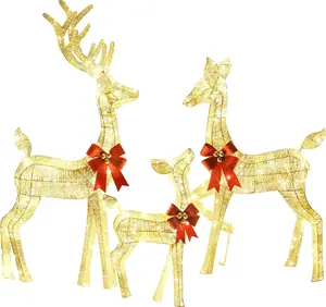 3-Piece Outdoor Lighted Christmas Reindeer Family Set, 3D Plug in 320 Count Warm Lighted Deer Christmas Decoration, Holiday Decor for Yard Patio Lawn Garden Party