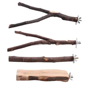 4 Pack Apple Wood Parrot Perch & Platform Set – Natural Wood Stand, Chewing Toy, Climbing Ladder for Small Medium Birds, Cage Accessories