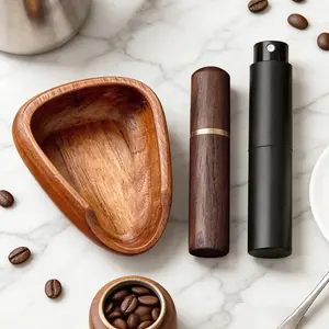 3pcs Coffee Bean Dosing Cup Set, Rdt Spray Bottle & Espresso Stirrer, Wood Dosing Vessel Tray, Coffee Bar Accessories, Christmas Gift