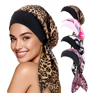 3PCS Mix Hat Elastic Wide-brimmed Streamer Nightcap, Headscarf Hat, Hair Care Cloth Cap